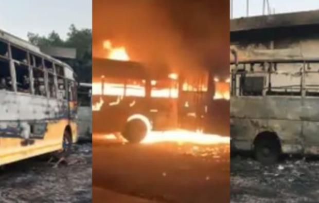 Bhagta-Bhaikas-bus-stand Punjabs-Bathinda-district 4-buses-catches-fire