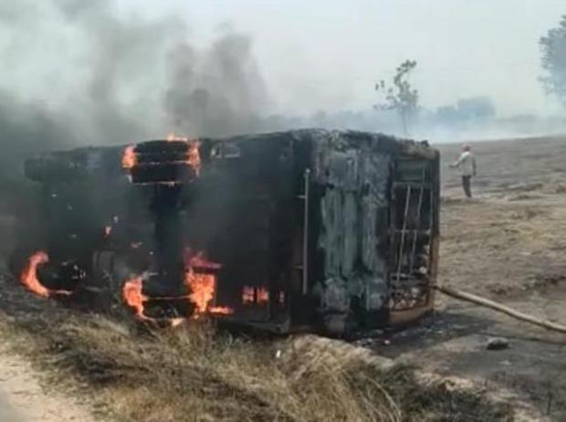 Batala: Stubble burning turns life-threatening; School bus caught fire, 7 students badly burnt