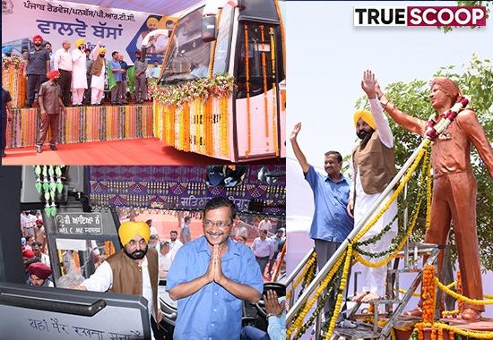 CM Mann and Kejriwal flags Volvo buses from Punjab to IGI Airport, New Delhi