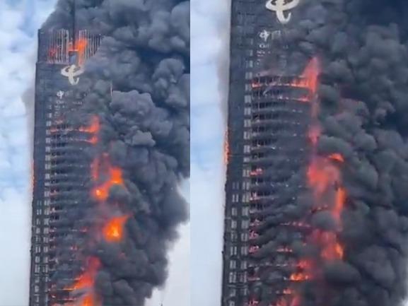 China: Massive fire engulfs skyscraper Telecom building in Changsha city; Netizens blame 'Chinese paints'